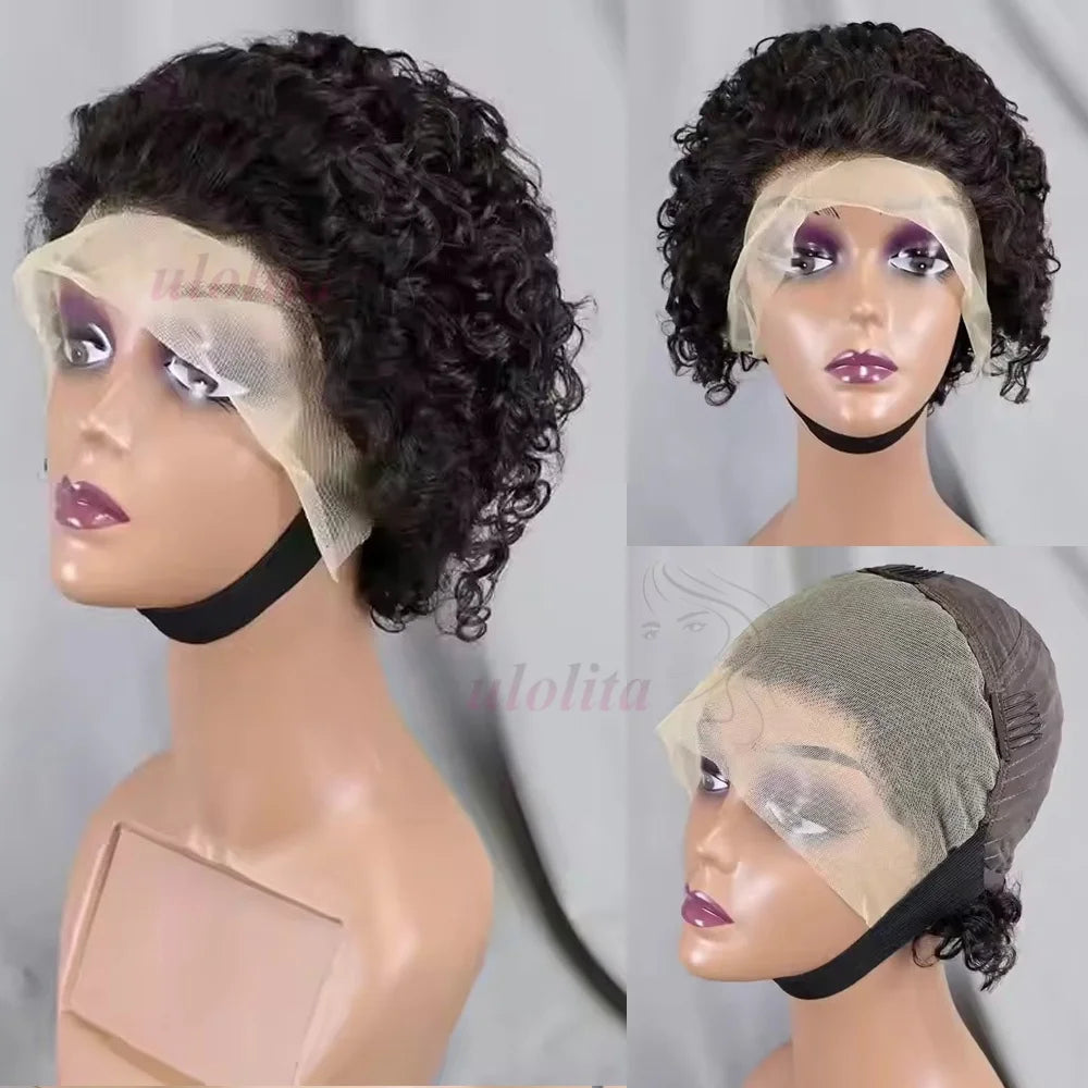 Pixie Curls 100% Human Hair 13x4 Lace Frontal Wigs Pixie Cut Short Bob Human Hair Wig Transparent Lace Front Human Hair Wig