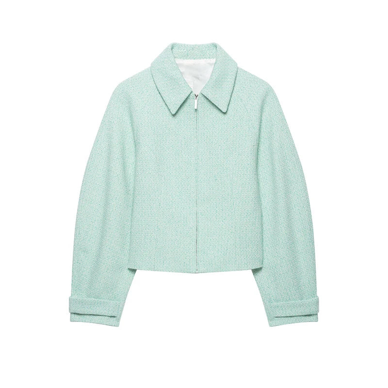 Chic Slim Fit Lapel Zipper Casual Short Coat for Women