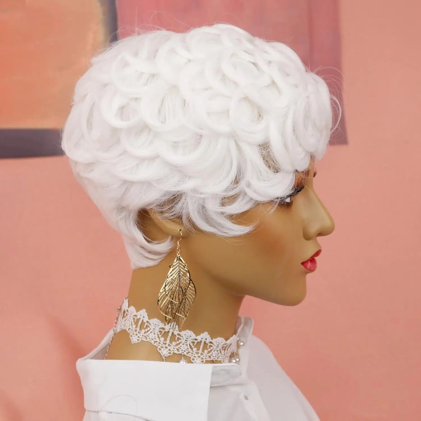 Pixie Cut Wigs for Black Women Short Pixie Curly Wig with Bangs White Fluffy Short Wigs for Black Women White Short Curly Wigs S