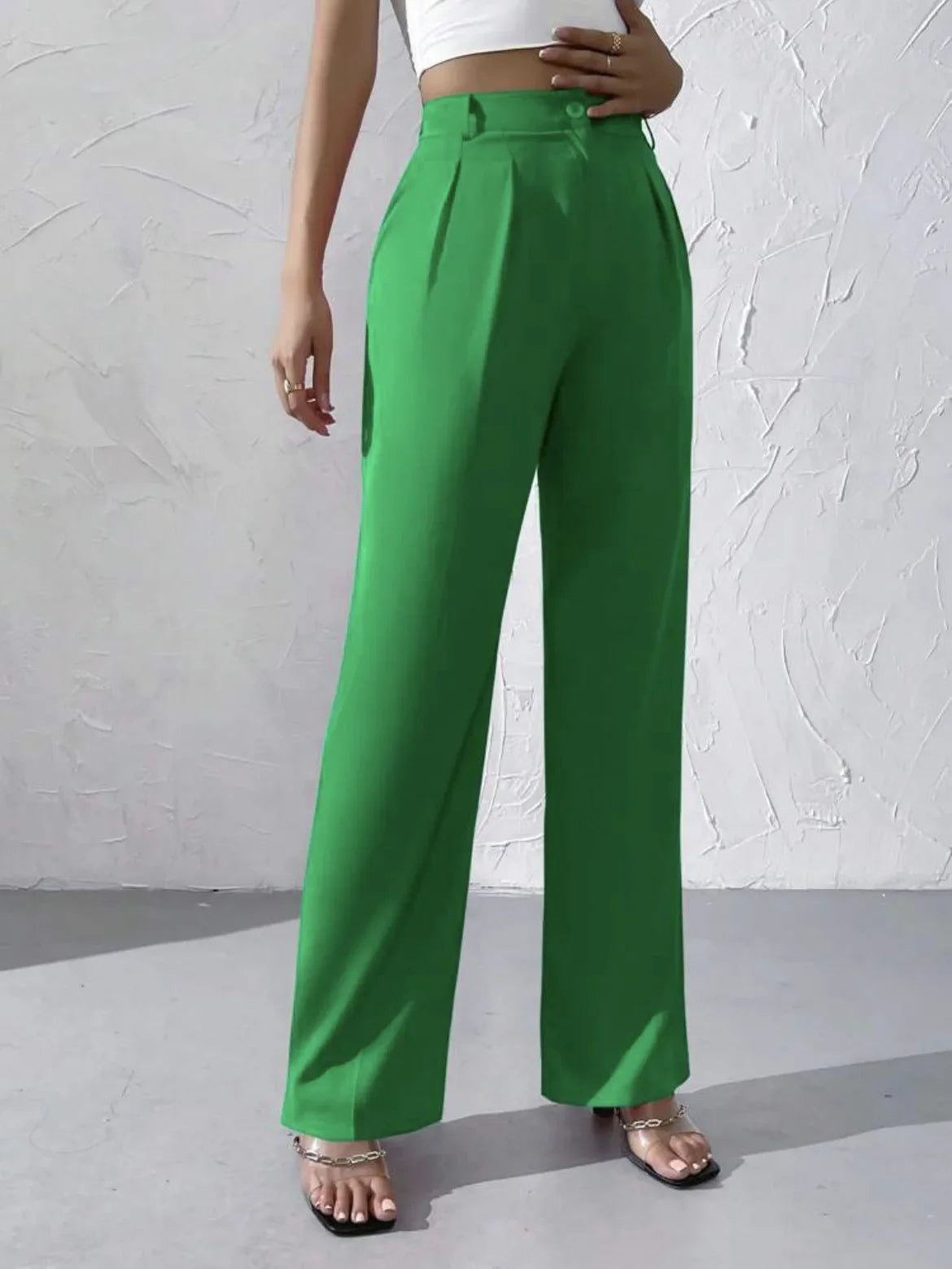 Elegant Pure Color Draped Wide Leg Suit Pants for Women High Waist Long Trousers Fashionable Business Casual Loose Fit