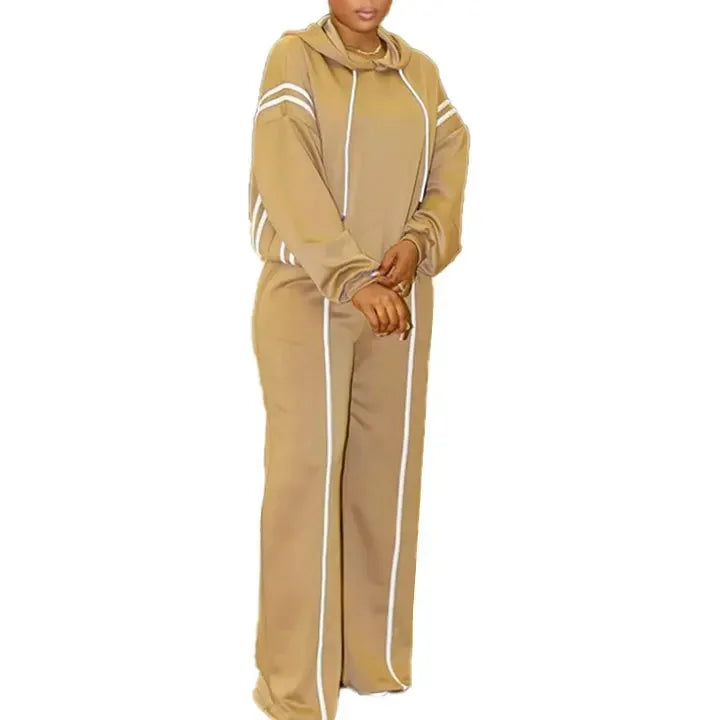 CM.YAYA Fashion Striped Splicing Women's Set Long Sleeve Hooded Sweatshirt and Sweat Pants Tracksuit 2024 Two 2 Piece Set Outfit
