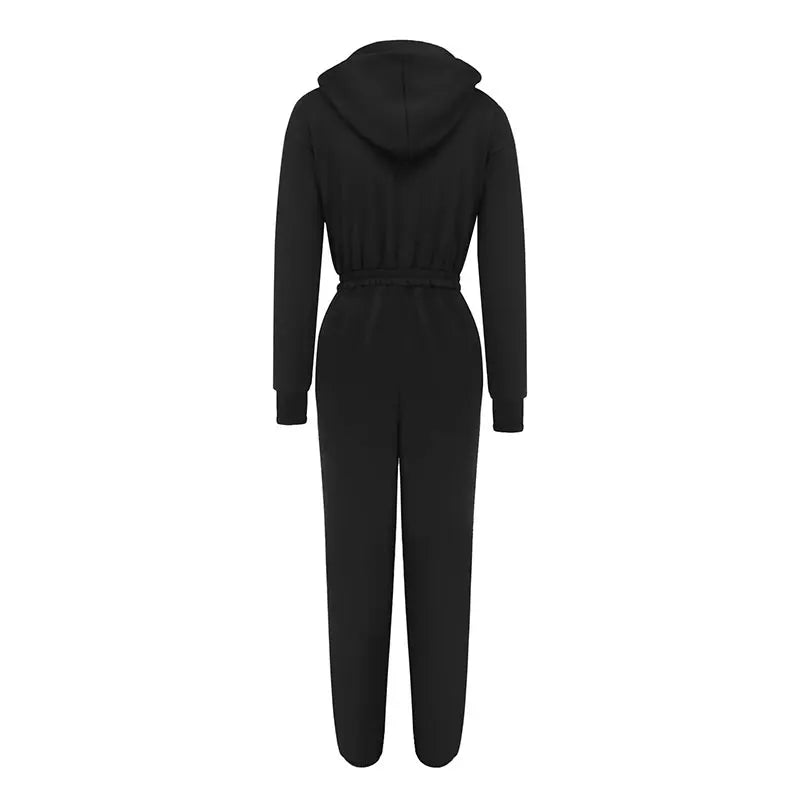COOL BABES Store Women Jumpsuits New Spring Autumn Fashion Hooded Zippers Casual Slim Rompers Sexy Black Elegant Lady Jumpsuits