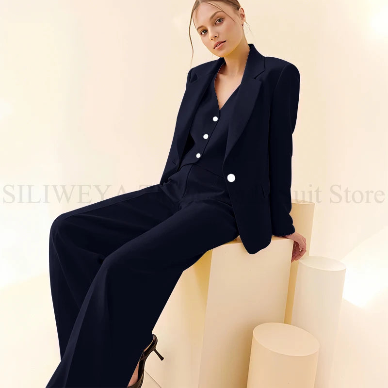 Classy New in Yellow Suits for Women 3 Pieces Jacket Vest Pants Female Clothing Slim Fit Office Banquet Lady's Blazers Sets