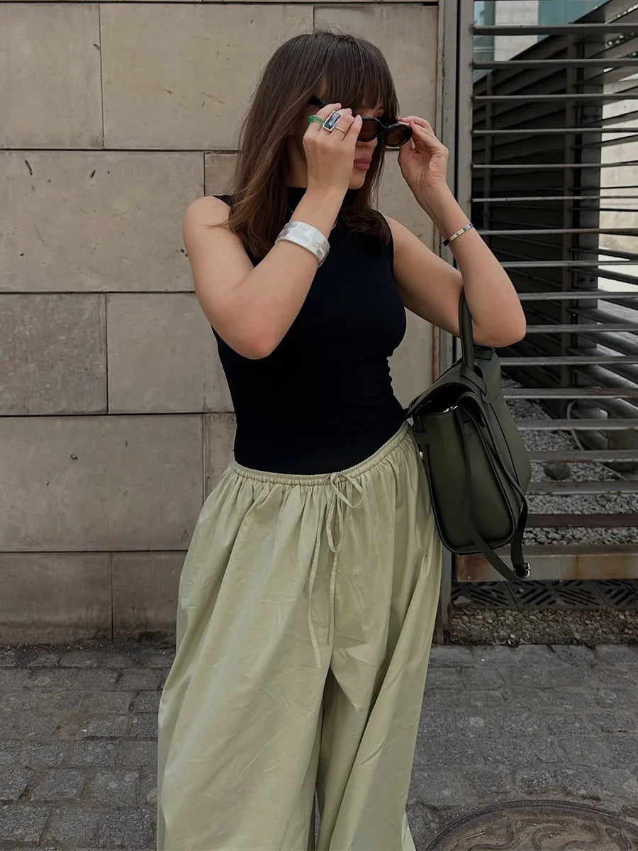 Bornladies Autumn Womens 100% Cotton Loose Lantern Style Wide Leg Pants Street Style Casual Lazy Pants Fashion Trousers