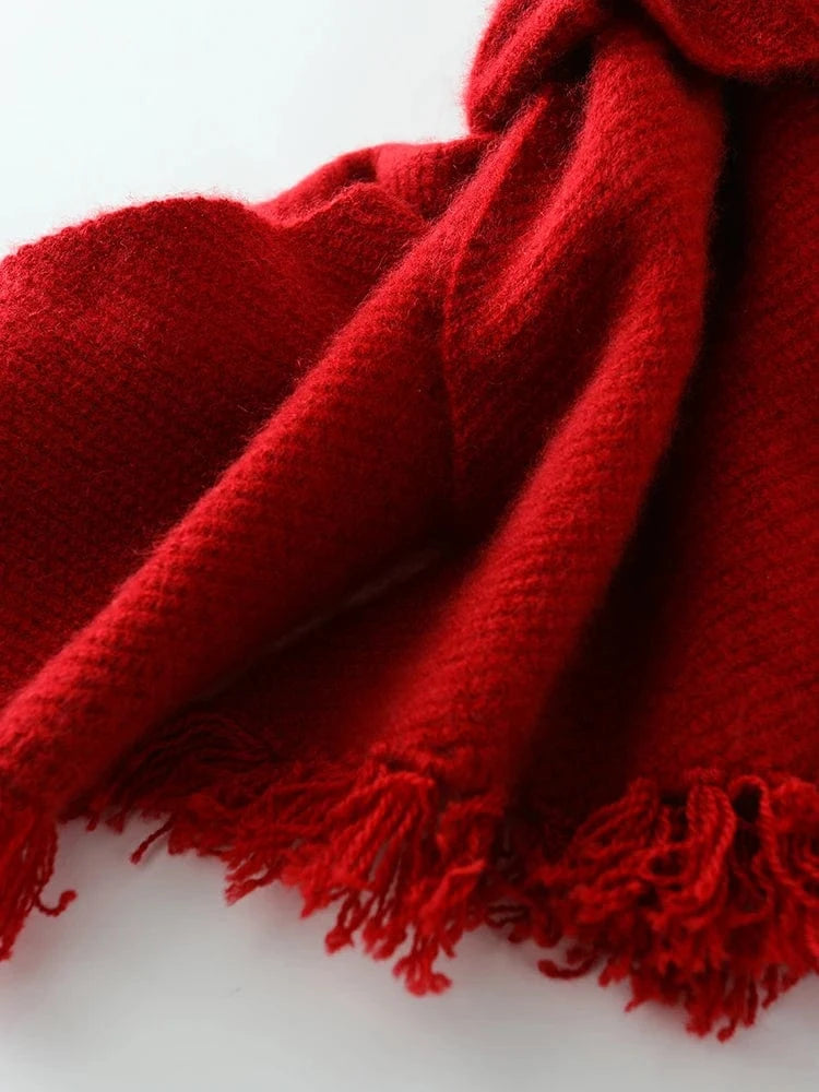 New Chic Women 100% Cashmere Scarf Autumn Winter Cashmere Knitted Tassel Long Shawls Row Style Basic Soft Warm Scarf Luxury Tops