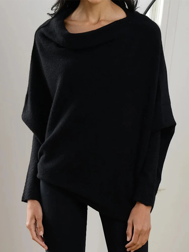 Women's Ribbed Knit Jumper Set Casual Bat Sleeve round Neck Simple Versatile Autumn Winter Knitwear 2024 New Headwear Included