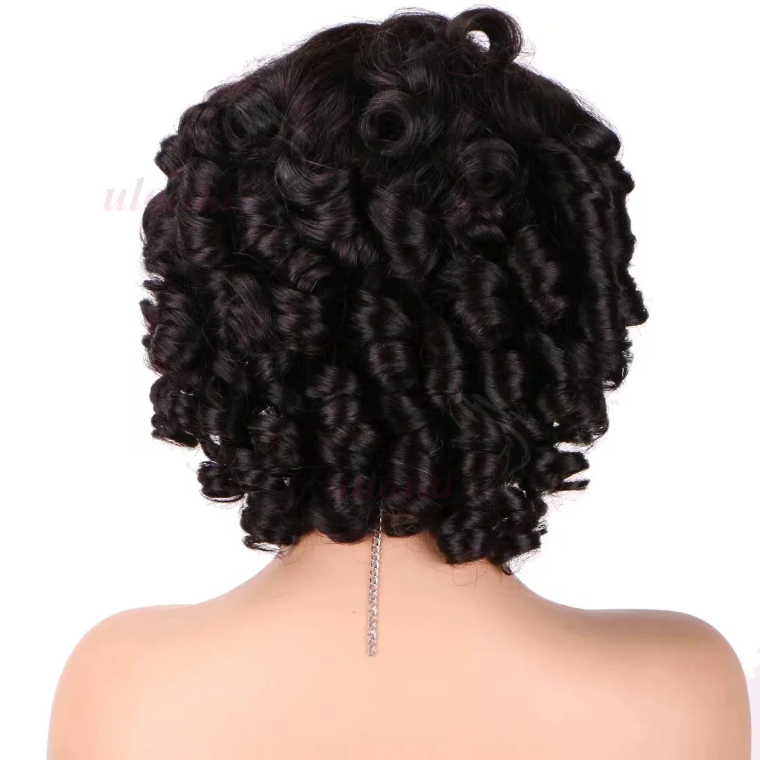 Bouncy Curly Pixie Bob Human Hair Wig With Bangs for Women