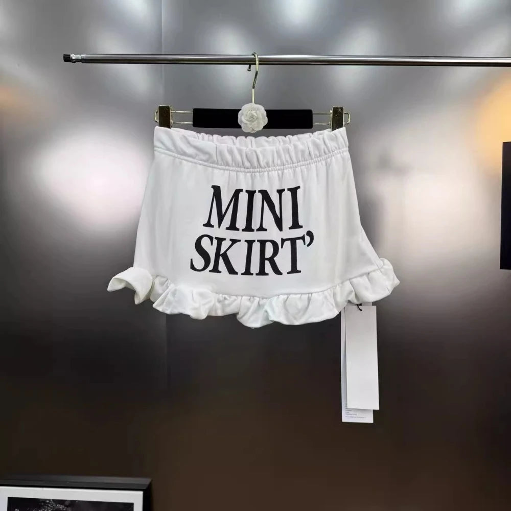 VGH Versatile Patchwork English Letters Short Skirt for Women Low Waist Spliced Ruffles Hem Hotsweet Skirts Female Summer New