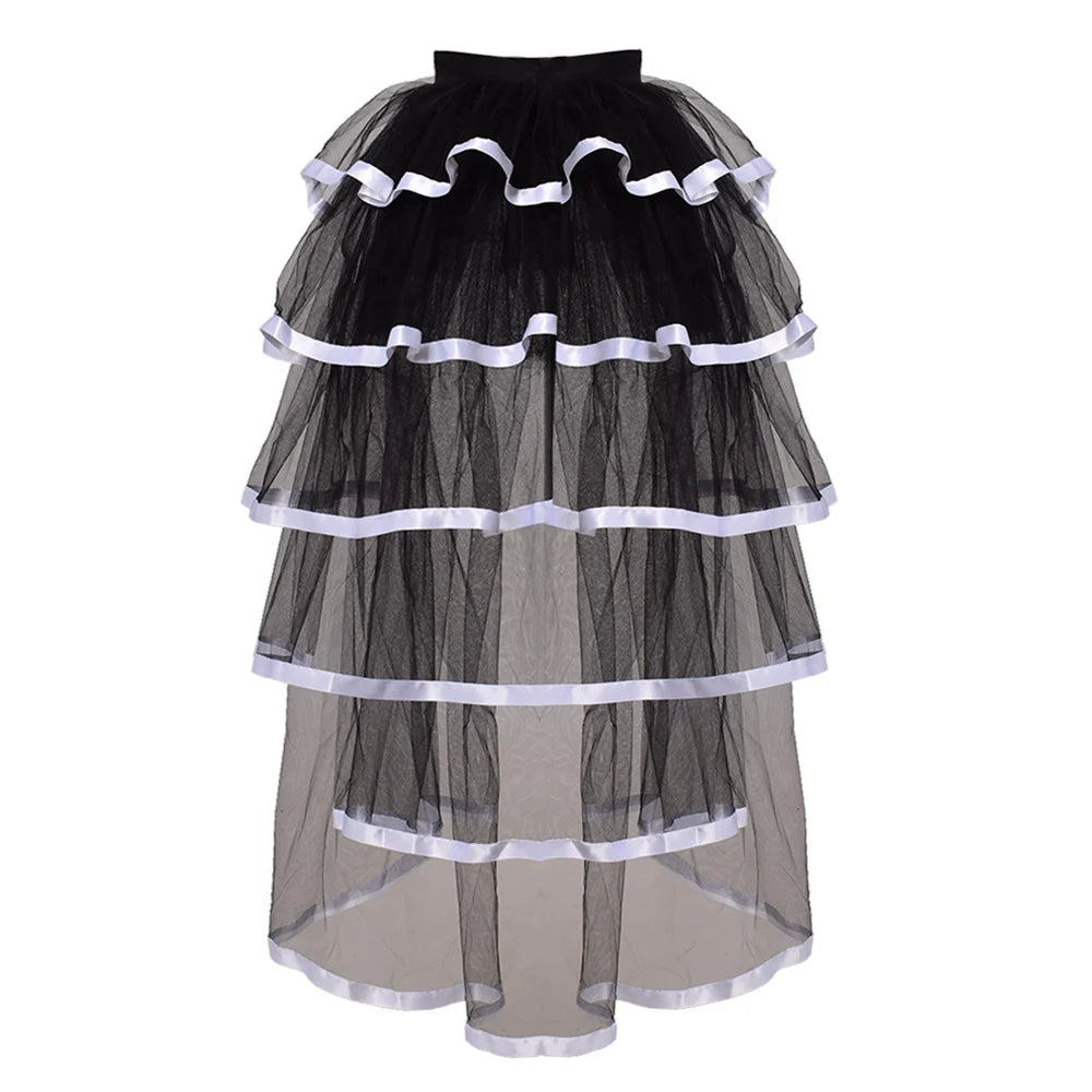 Women Punk Puffy Ruffle Tutu Bustle Skirts Sexy Steampunk Cocktail Party Tie-on Overskirt Gothic Tulle Skirt for Female