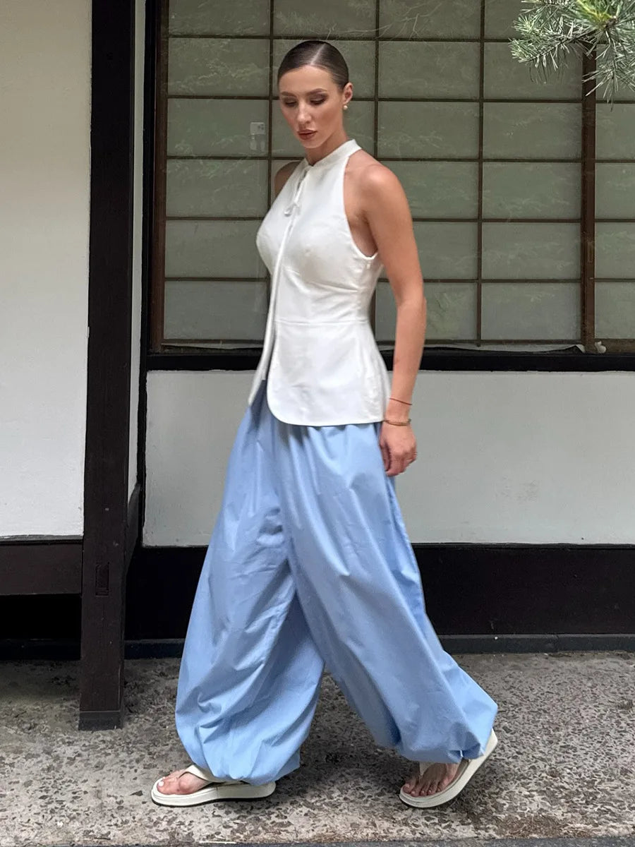 Bornladies Autumn Womens 100% Cotton Loose Lantern Style Wide Leg Pants Street Style Casual Lazy Pants Fashion Trousers