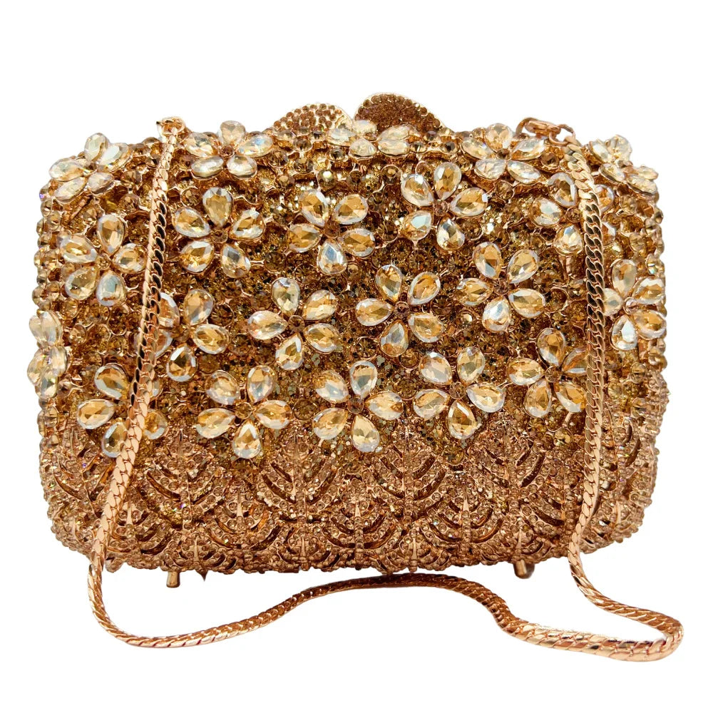XIYUAN Hot-selling Luxury Carved Lilac Flower Clutch Purse Full Diamond Evening Bag Women Wedding Bridal Handbag Party Purses