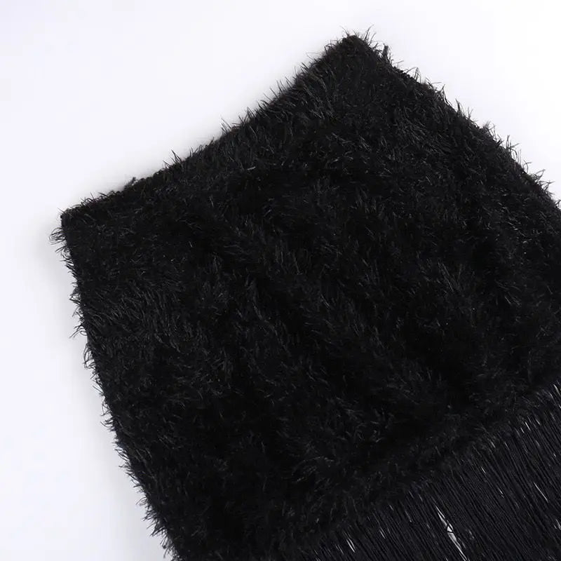 Gothic Classic Punk Cross Pendant Tassel High Elastic High Waist Sexy Plush Short Skirt Women's High-end Design Hip-pack Skirt