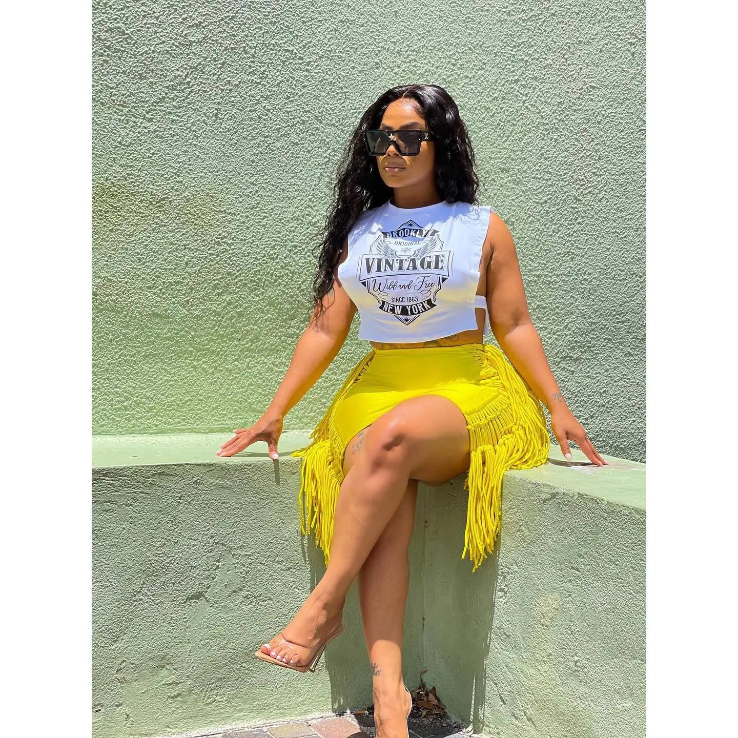 FAGADOER Sexy Tassel Bodycon Mini Skirts Party Club Outfits Women Fashion Chic Streetwear Short Birthday Holidays Skirt Solid