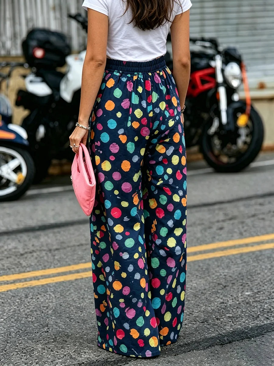 High Waist Polka Dot Wide Leg Palazzo Pants for Women