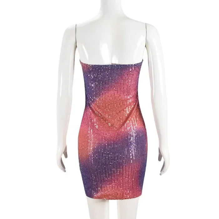 Mini Dress for Women Fashion Sexy Spicy Girl Strapless Sleeveless Hollowed Out Backless Party Sequin Dresses 2025 Summer New