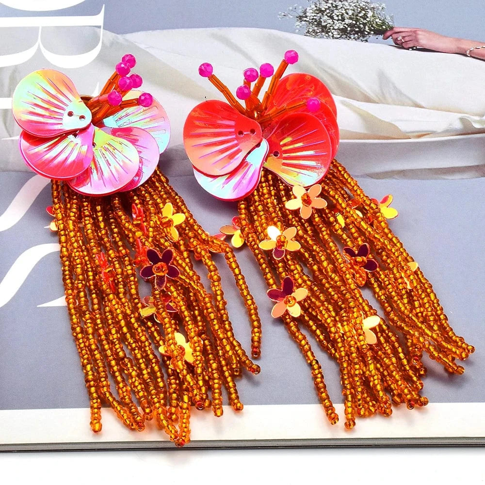Fashion Beaded Earrings Bohemian Women's Handmade Flower Drop Earrings Ethnic Statement Jewelry Wholesale