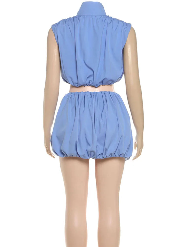 kliou Shirring Hipster Women 2 Piece Set Summer Hotsweet Turleneck Sleeveless Crop Tank+Bows Splice Hip Skirts Female Partywear