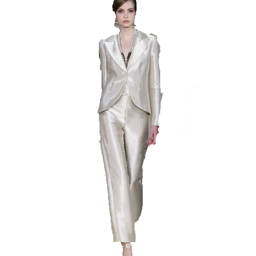 Luxury Classy Women's Suits Single Button 2 Pieces Jacket Pants Female Clothing Slim Fit Office Banquet Lady's Blazers Sets