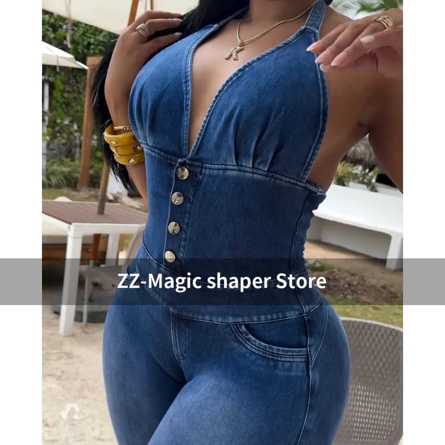Women's High-Waist Skinny Jeans Vintage Button High Stretch Straight Leg Casual Trousers Backless Slim Fit Hip Lifting Pants