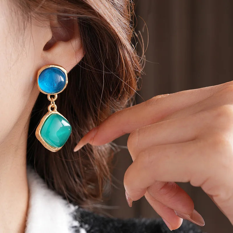 Vintage Geometric Resin Drop Earrings