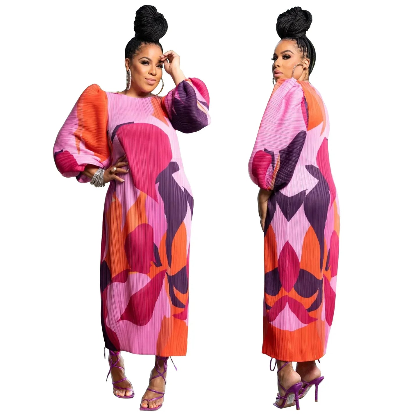 Lantern sleeve pleated dress