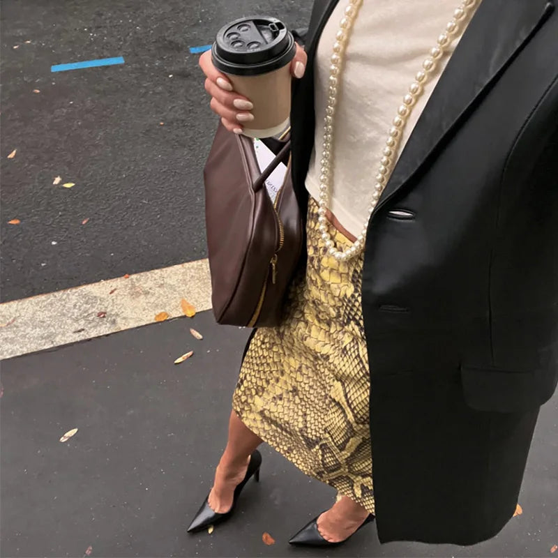 Fashion Ladies Half Skirt Snake Print High Waist Elastic Waist Loose Skirt Light Luxury Dress Versatile Summer Casual Skirts