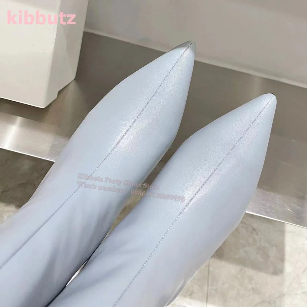 Novelty Leather Mid Calf Boots Chelsea Pointed Toe Kitten Heel Wide Mouth Sleeve Slip-On Solid Color Fashion Sexy Elegant Women