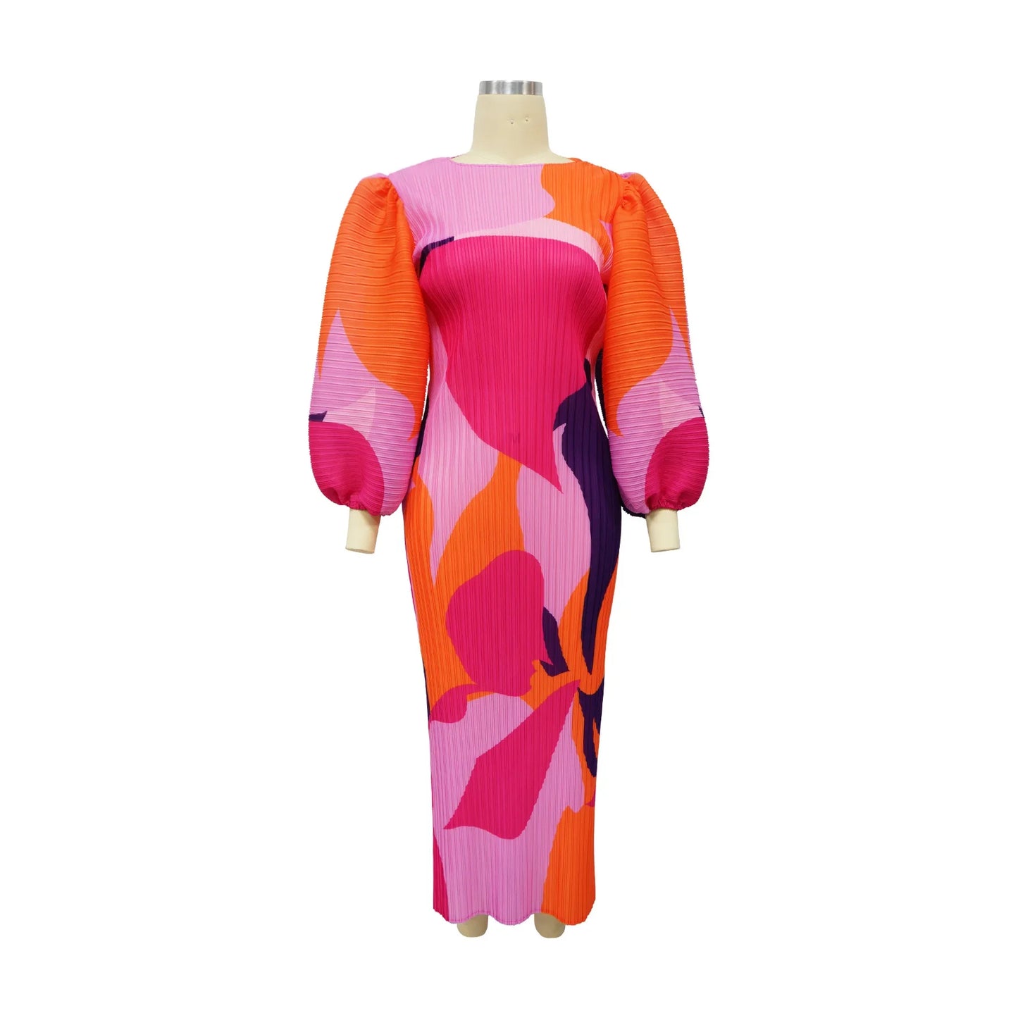 K10783 Cross-border Supply Amazon Fashionable Women's Clothing European American Style Lantern Sleeve Pleated Dress