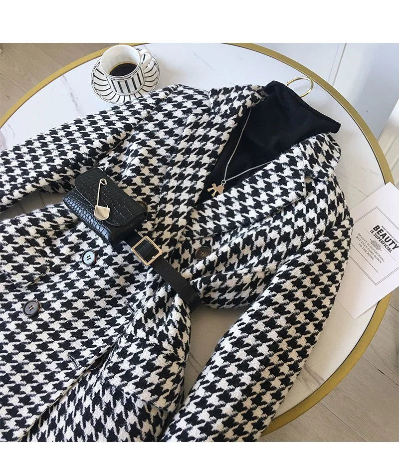 Thick Plaid Blazer Women Wool Coat 2025 New Spring And Autumn Suit Jacket Female Tide Ins Woolen Coat Blazer Femme Tops Outerwe