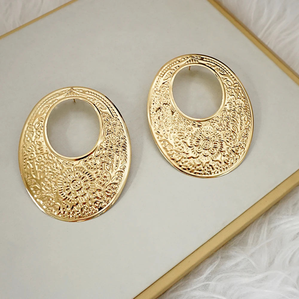 Fashion Jewelry Big Gold Color Round Geometric Earrings Dangle Drop Earrings For Women African Wedding Party Gifts