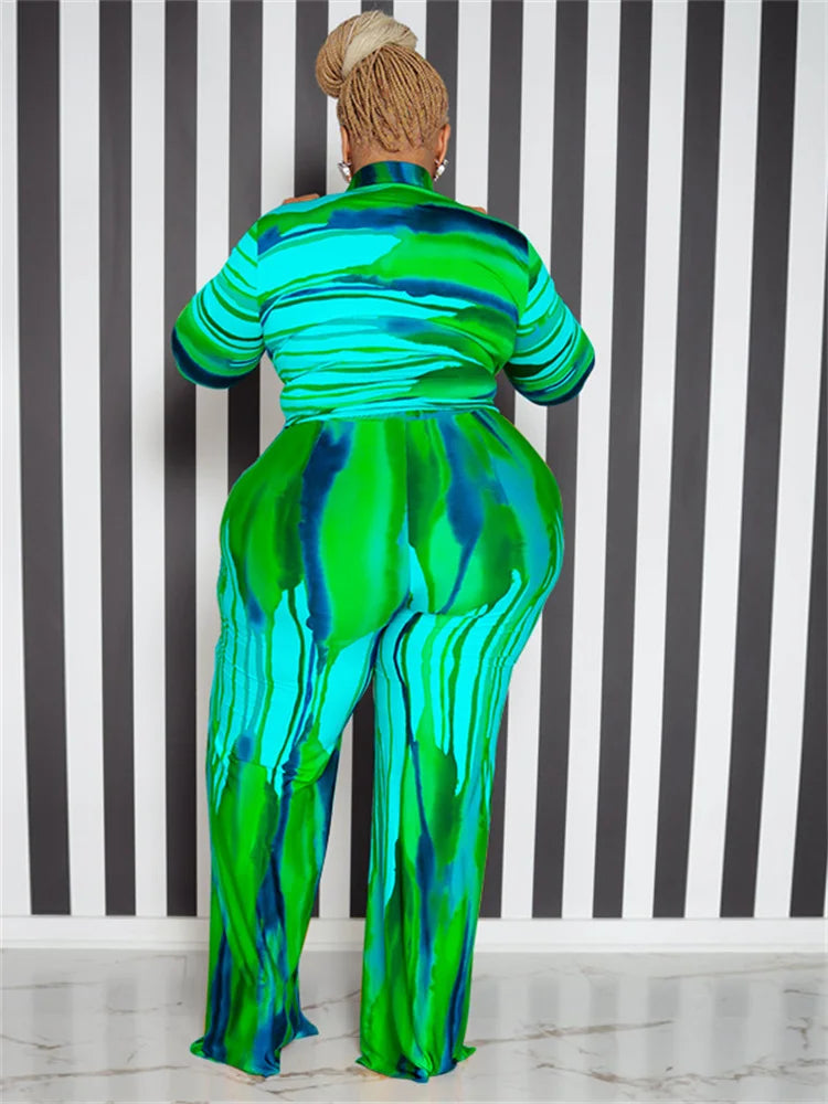 Wmstar Plus Size Two Piece Outfits Women Fall Clothing Tie Dye Top and Pants Leggings Matching Set Wholesale Dropshipping 2022