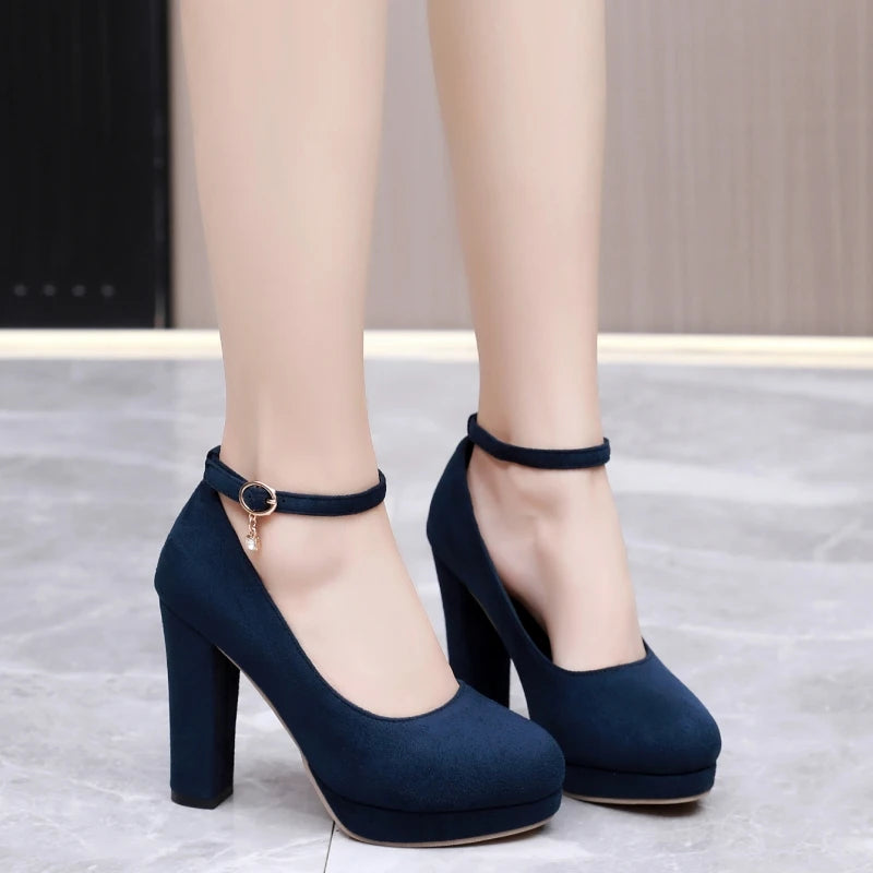 Square Toe Ankle Strap Heel Pumps