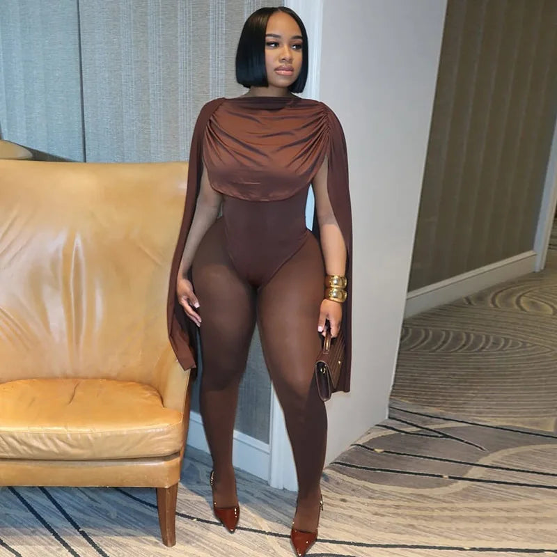 Joskaa Women's 2025 Fall Elegant Ruched Slash Neck Bodycon Jumpsuit Sexy Party Club One Piece Romper Fashion Overalls Streetwear