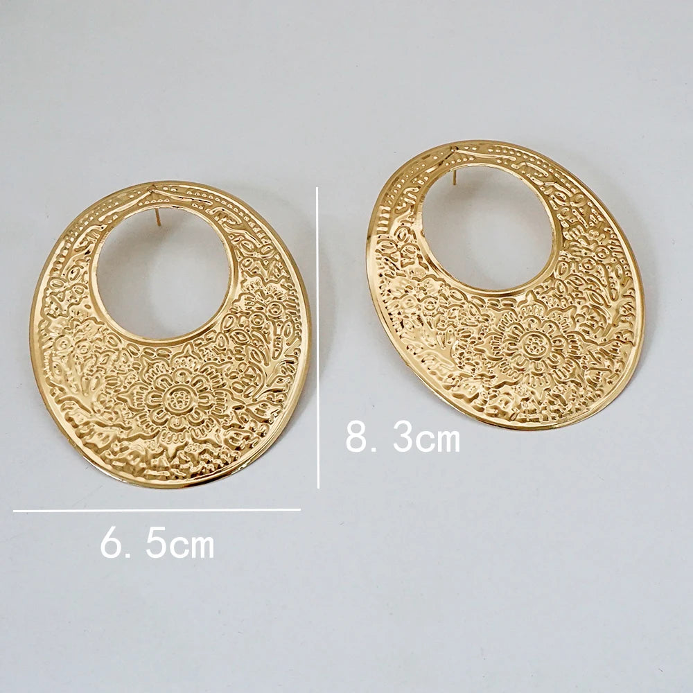 Fashion Jewelry Big Gold Color Round Geometric Earrings Dangle Drop Earrings For Women African Wedding Party Gifts