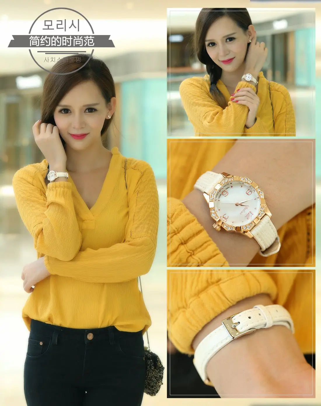 Small Rhinestones Julius Lady Women's Watch Mother-of-pearl Japan Quartz Fashion Hours Bracelet Leather Girl's Gift No Box