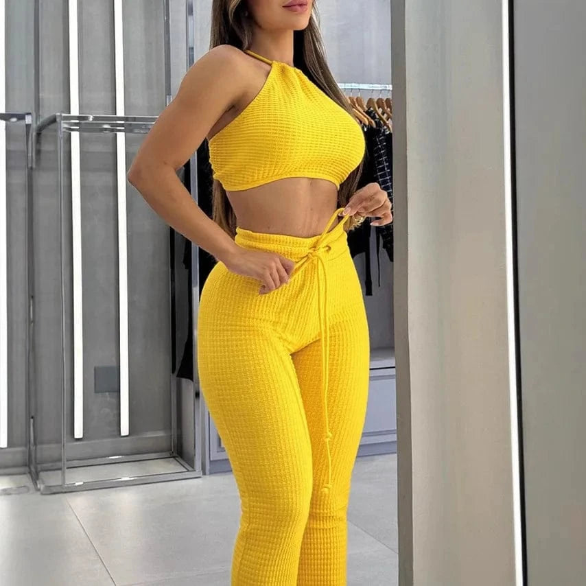 Women's Two-piece Knitted Sexy Suspender High Waisted Fashionable Casual Pants Set for Summer 2025