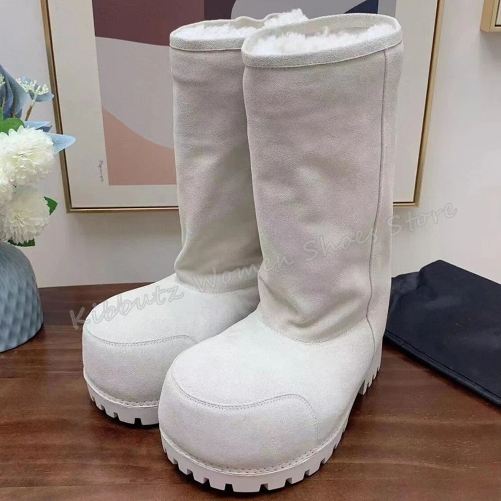 Suede Warm Winter Snow Boots Knee High Big Round Toe Flat With Outdoor Fashion Concise Luxury Sexy Novelty Slip-On Shoes Newest