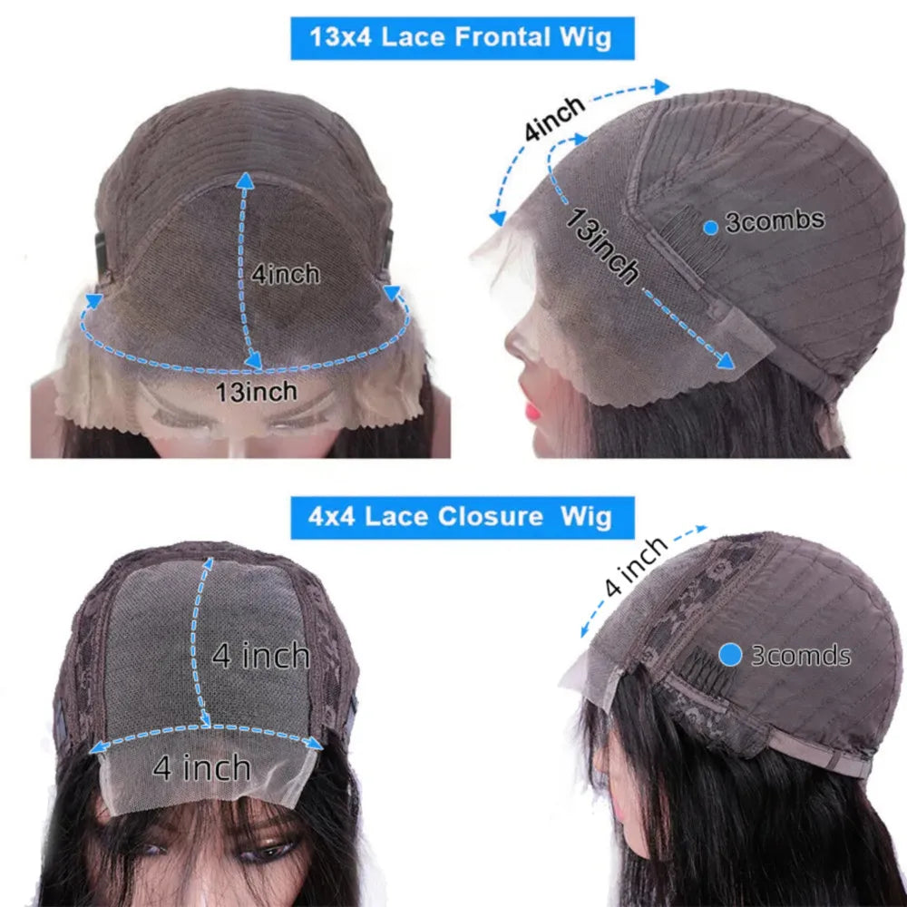 Body Wave 13x4 Lace Frontal Bob Wig Pre Plucked Brazilian Remy Short Bob Wig 4x4 Lace Human Hair Wigs 200% Density Natural Black