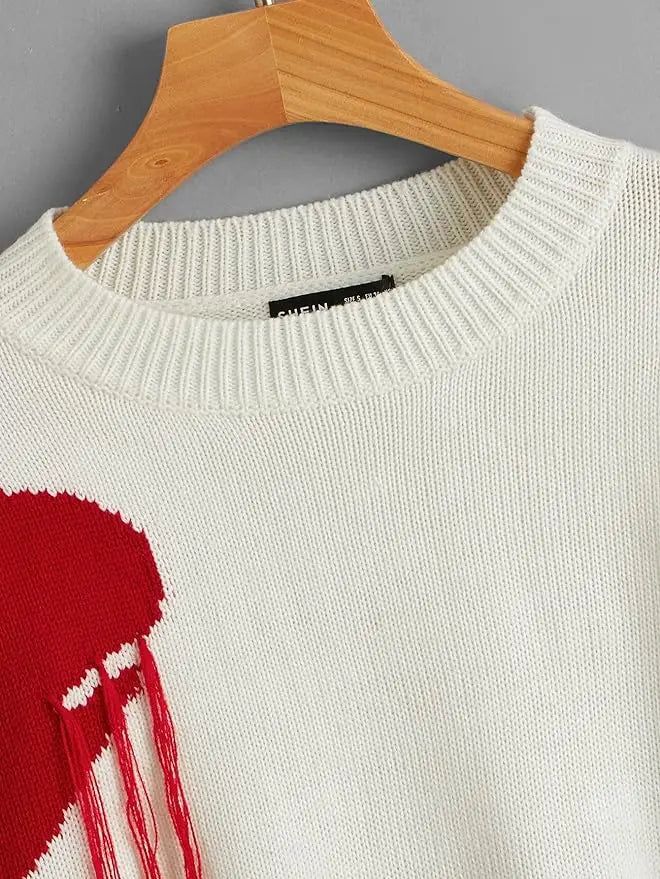 Oversized Tassel Embroidered Knit Sweater