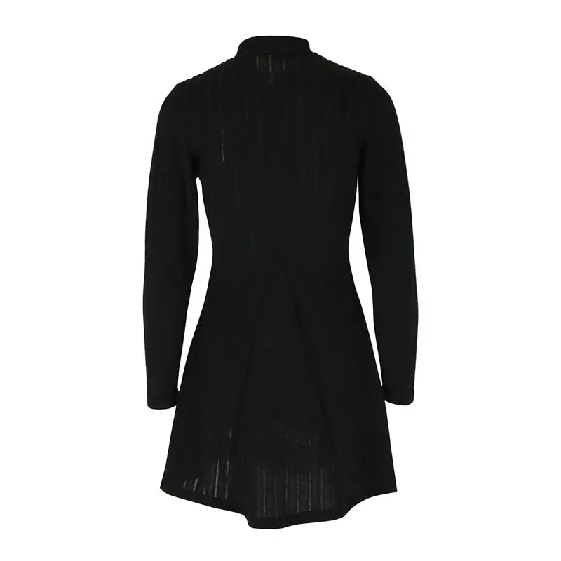 Spring Sexy Women's A-Line Dresses Fashion New Club Party Half High Collar Long Sleeves Black Dress Female Casual Slim Dresses