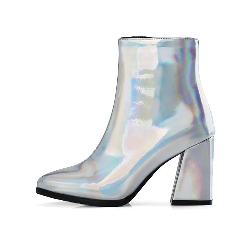 Metallic Silver Pointed Ankle Boots