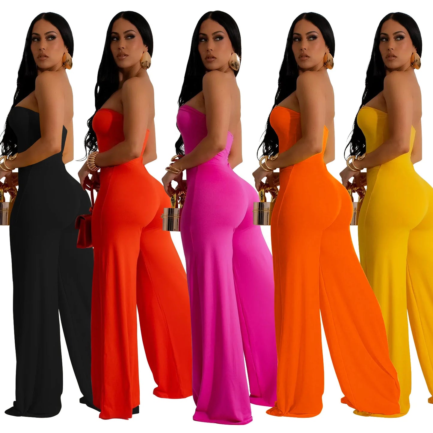 CM.YAYA Women Wide Leg Deep V-Neck Sleeveless Jumpsuits 2024 Summer Hollow Out Night Street Club Playsuit One Piece Suit Romper