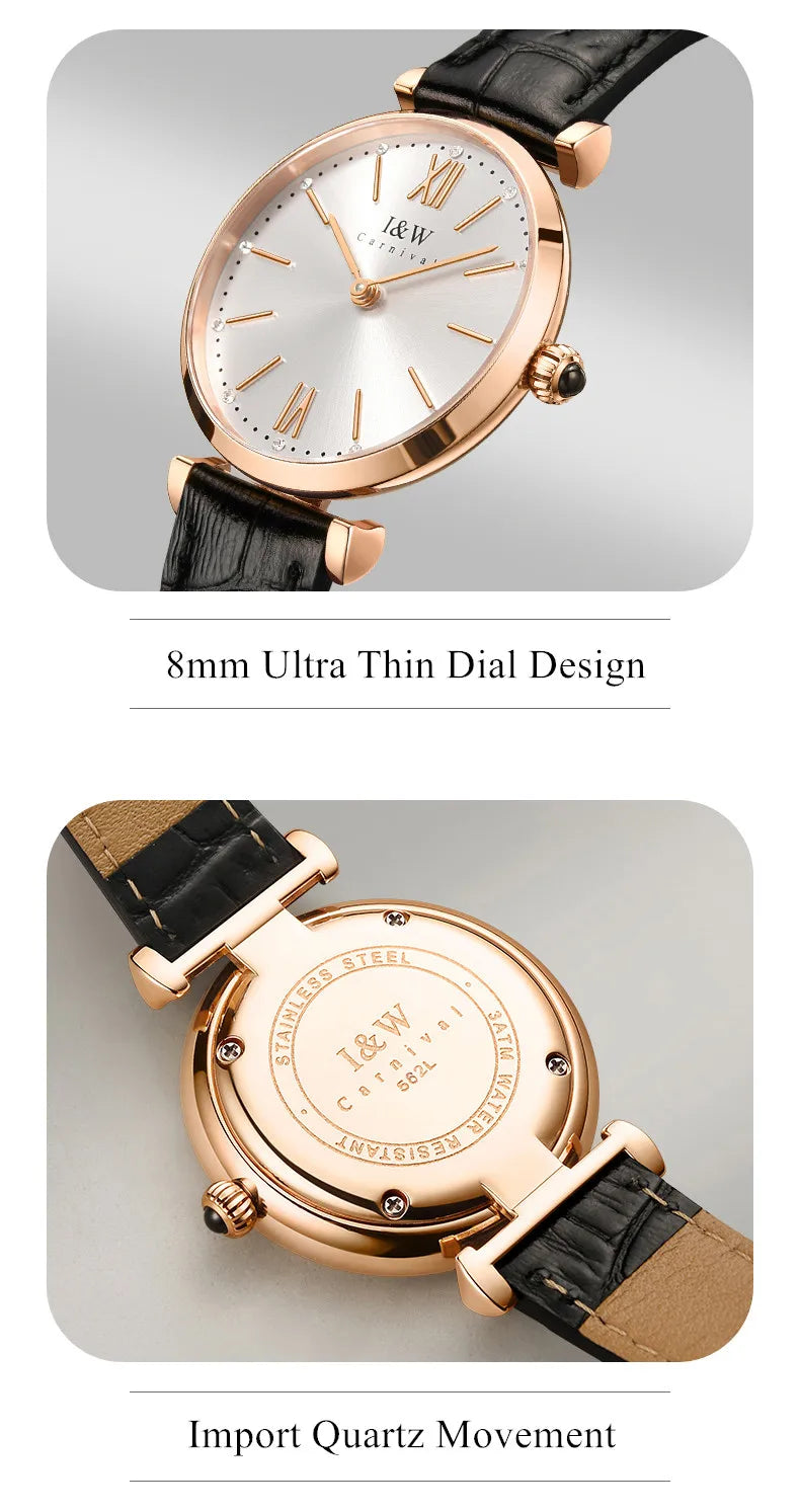 Montres Femmes CARNIVAL Brand Fashion Watches Ladies Luxury Girls Rose Gold Quartz Wrist Watch for Women Waterproof Reloj Mujer