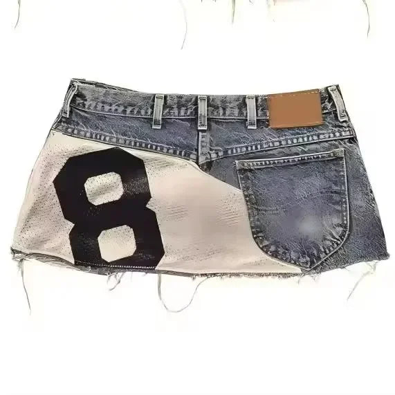 Gothic Fashion American Digital Splicing Mesh Skirt Y2K Shorts Women' Sweetheart Washed Baggy Shorts High Waist Slim Mini Skirt