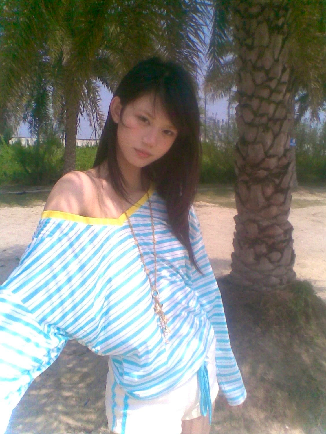 Karrram Japanese Y2k Blue Striped T-shirt Korean 2000s Style V-neck Long Sleeve T Shirt Vintage Harajuku Off Shoulder Loose Tops