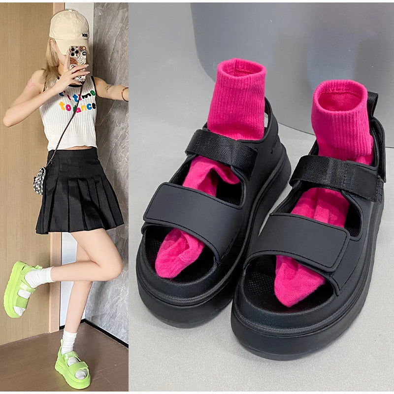 Brand Open Toe Thick-soled Sandals For Women Casual High Quality Fashion Comfort Thick-soled Shoes New Velcro Buckle Sandals