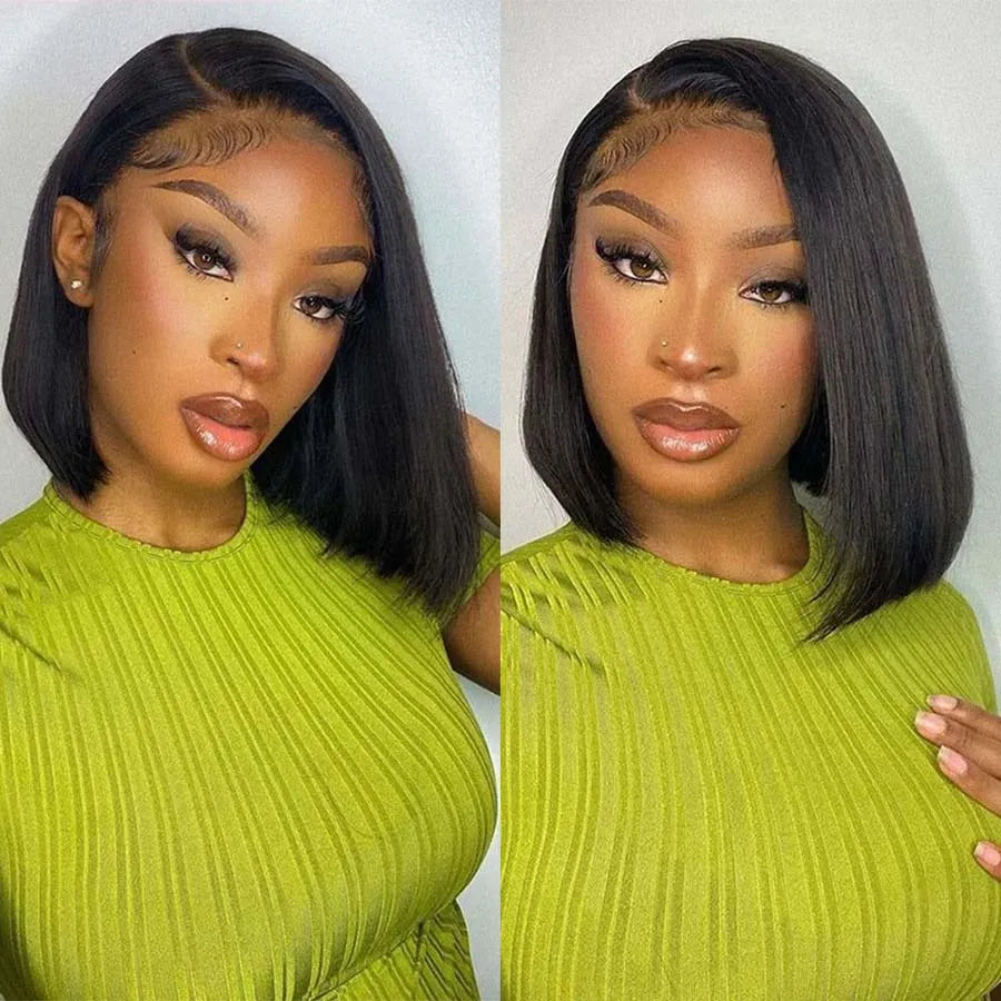 Straight Bob Wig Human Hair 200 Density Transparent 13x4 Lace Frontal Human Hair Wigs For Women Natural Color 100% Peruvian Hair