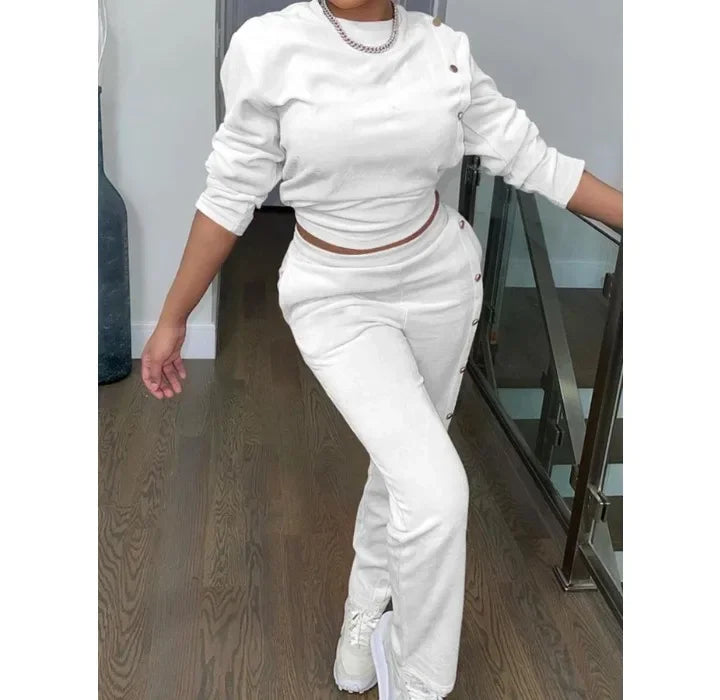 Two Piece Sets Streetwear Elegant Women's New Hoodie Side Button Long Sleeved Pants Fashionable Casual Suit Y2k Autumn 2024