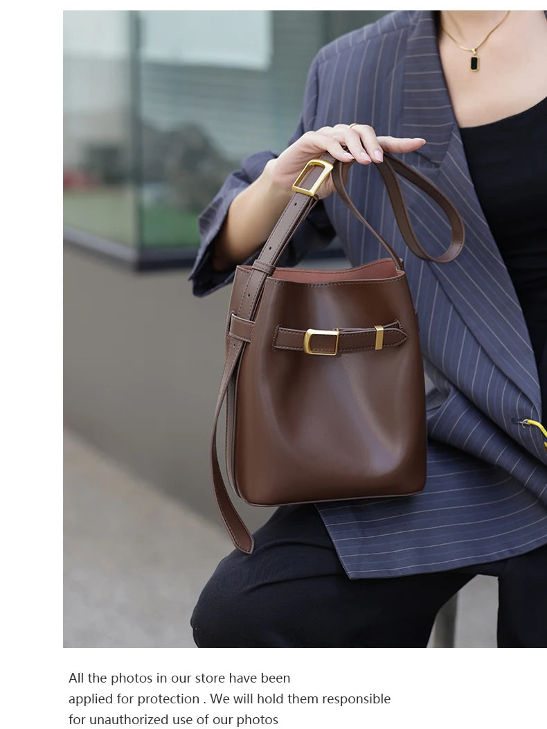 Cow Split Leather Bucket Bag Women Vintage messenger High Quality Simple Handbag Lady Shoulder Bag Luxury Female Crossbody Bags