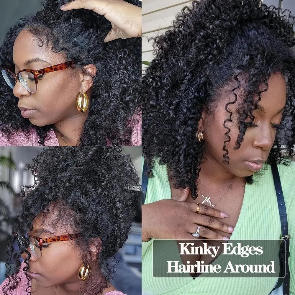 Deep Curly 360 Lace Front Wigs Human Hair With 4C Kinky Curly Edges 180% Density Glueless Pre Plucked Bleached Knots For Women